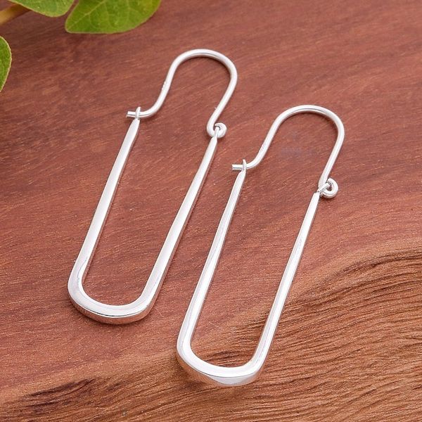 Alternate image for Thai-Made Minimalist Sterling Silver Oblong Hoop Earrings Grand Class