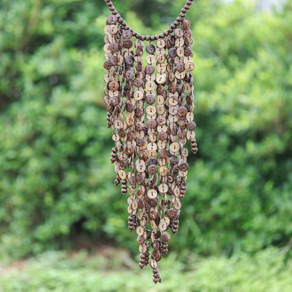 Alternate image for Tropical Wood and Coconut Shell Waterfall Necklace Tropical Waterfall