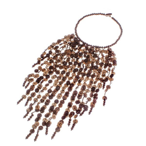 Alternate image for Tropical Wood and Coconut Shell Waterfall Necklace Tropical Waterfall