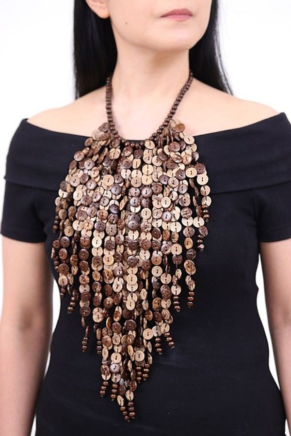 Alternate image for Tropical Wood and Coconut Shell Waterfall Necklace Tropical Waterfall