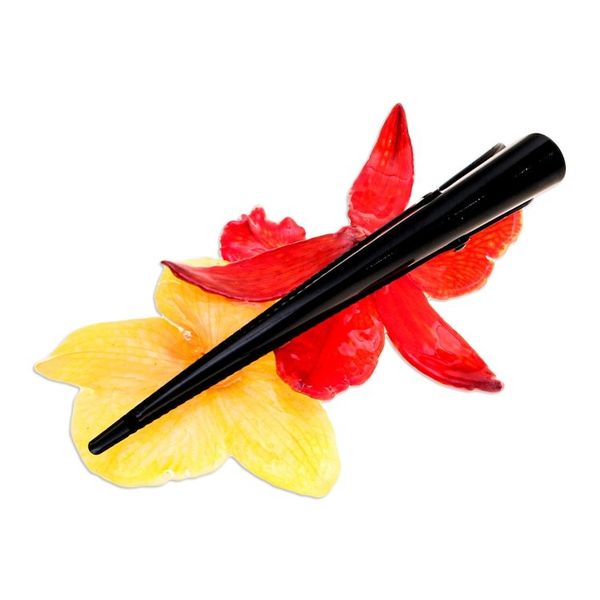 Alternate image for Autumn-Inspired Yellow and Red Orchid Flower Resin Hair Clip Autumn Belle