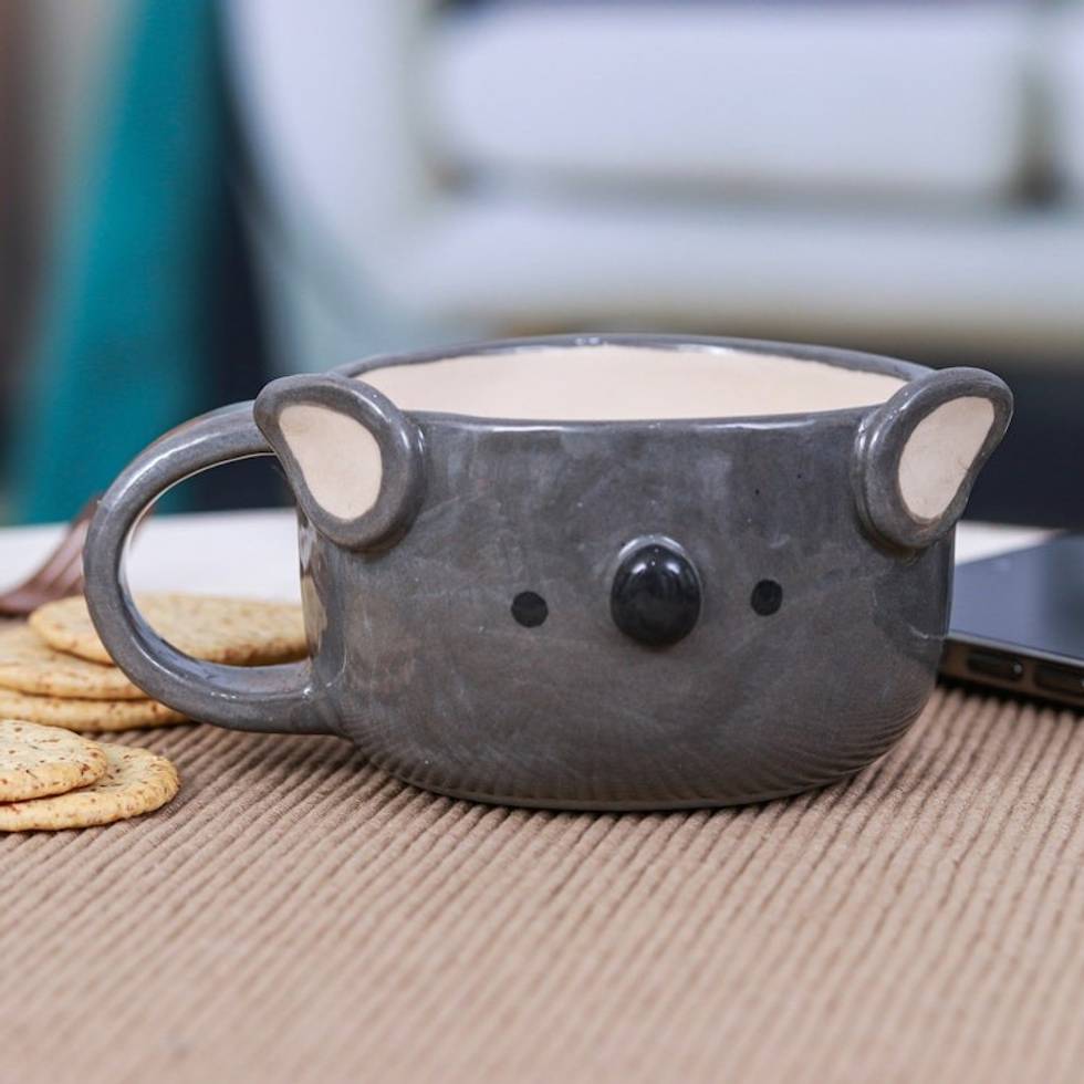 Handcrafted Thai Ceramic Koala Cup with a Glossy Finish 'Koala Elixir'