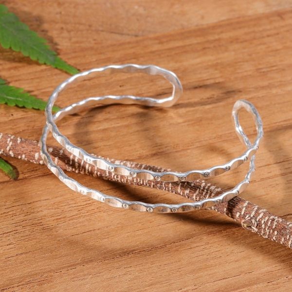 Alternate image for Traditional Artisan-Crafted Sterling Silver Cuff Bracelet Speckled Silhouette