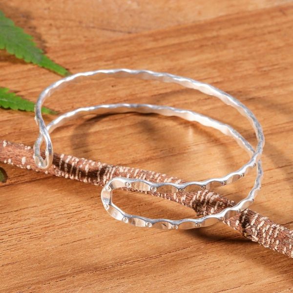 Alternate image for Traditional Artisan-Crafted Sterling Silver Cuff Bracelet Speckled Silhouette