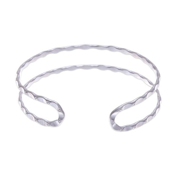 Alternate image for Traditional Artisan-Crafted Sterling Silver Cuff Bracelet Speckled Silhouette