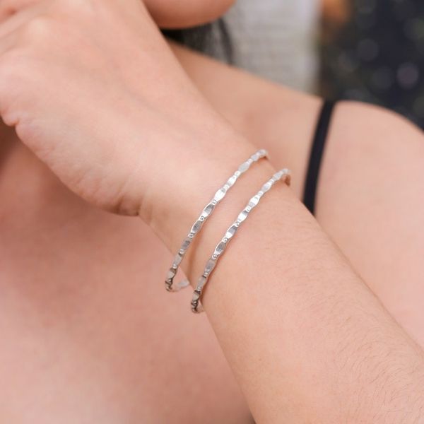 Alternate image for Traditional Artisan-Crafted Sterling Silver Cuff Bracelet Speckled Silhouette