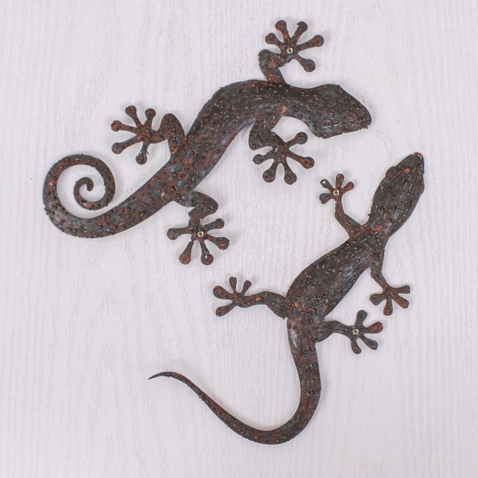 Set of Two Gecko-Shaped Brown Iron Wall Art Pieces 'Sylvan Geckos'