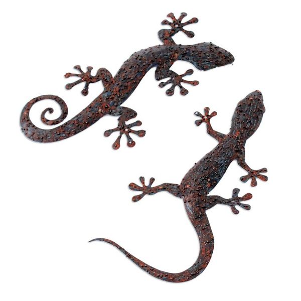 Alternate image for Set of Two Gecko-Shaped Brown Iron Wall Art Pieces Sylvan Geckos