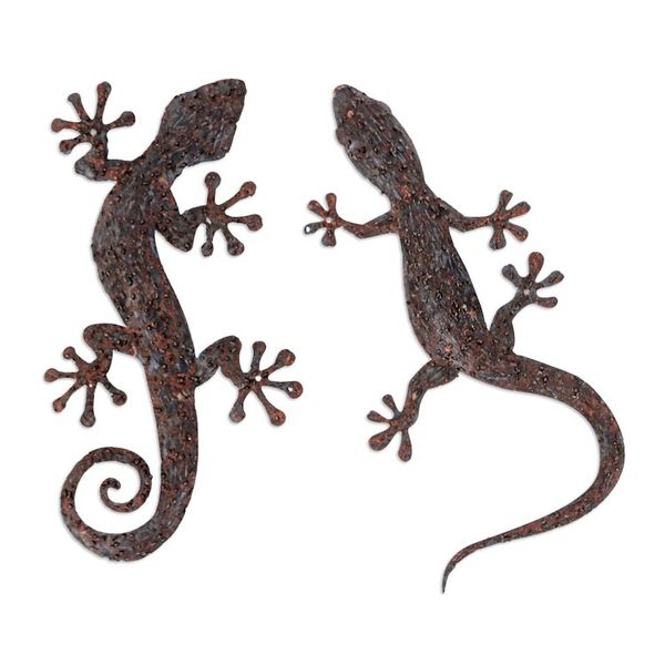Alternate image for Set of Two Gecko-Shaped Brown Iron Wall Art Pieces Sylvan Geckos