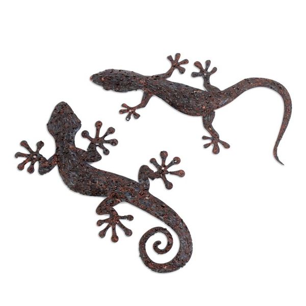 Alternate image for Set of Two Gecko-Shaped Brown Iron Wall Art Pieces Sylvan Geckos