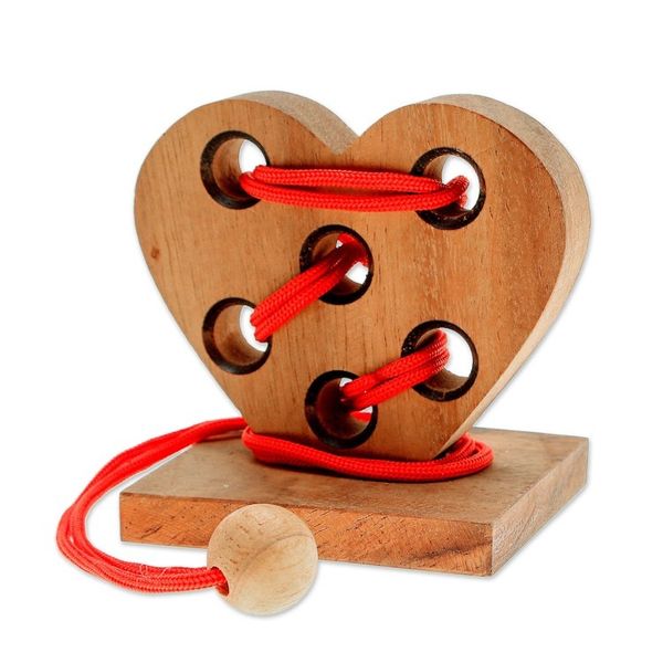 Alternate image for Handcrafted Heart-Shaped Wood Disentanglement Puzzle Game Heart Embrace