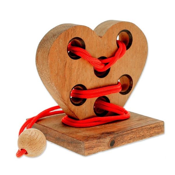 Alternate image for Handcrafted Heart-Shaped Wood Disentanglement Puzzle Game Heart Embrace