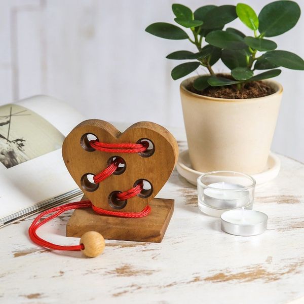 Alternate image for Handcrafted Heart-Shaped Wood Disentanglement Puzzle Game Heart Embrace