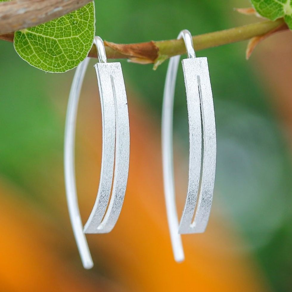 Modern Openwork Sterling Silver Drop Earrings from Thailand 'Modern Shine'