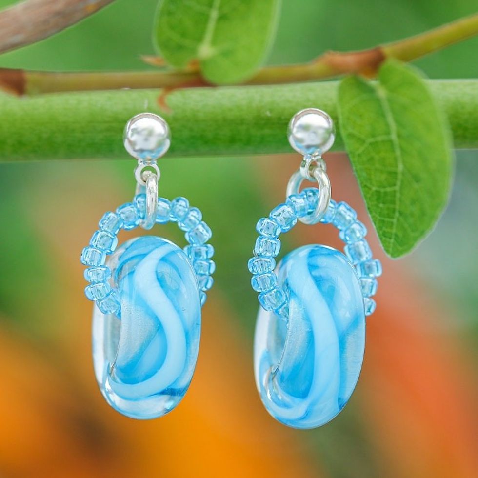 Handblown Glass Beaded Dangle Earrings with Swirl Motifs 'Chic Swirls'