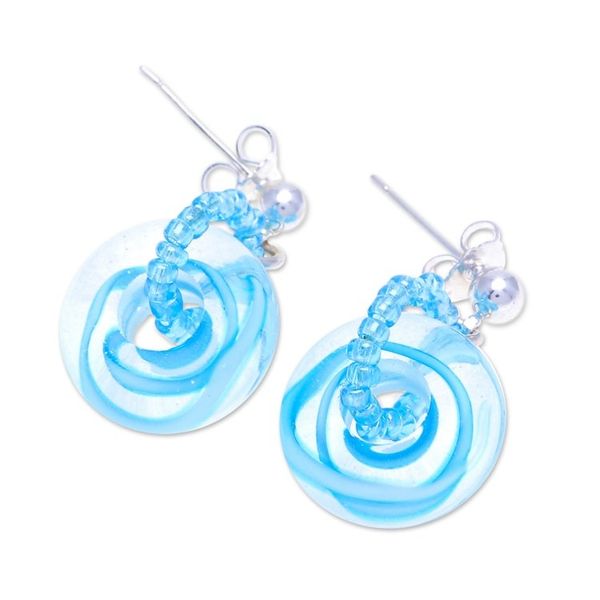 Alternate image for Handblown Glass Beaded Dangle Earrings with Swirl Motifs Chic Swirls