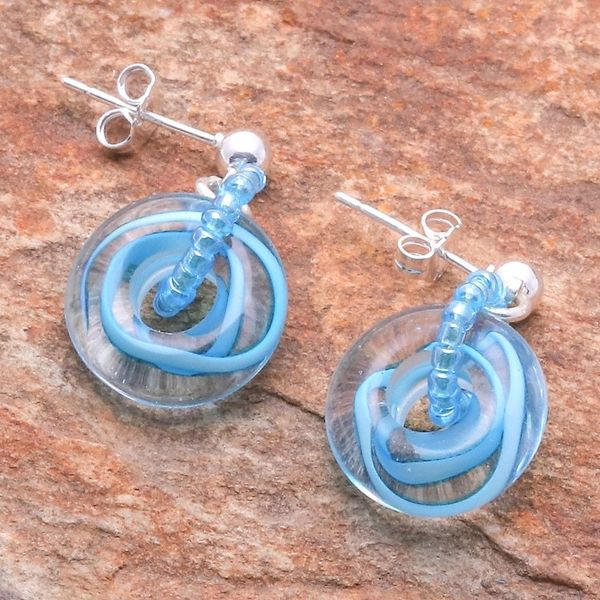 Alternate image for Handblown Glass Beaded Dangle Earrings with Swirl Motifs Chic Swirls