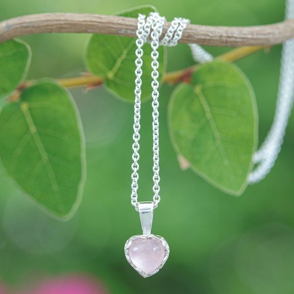 Alternate image for Heart-Shaped Rose Quartz Cabochon Pendant Necklace Heart of Kindness
