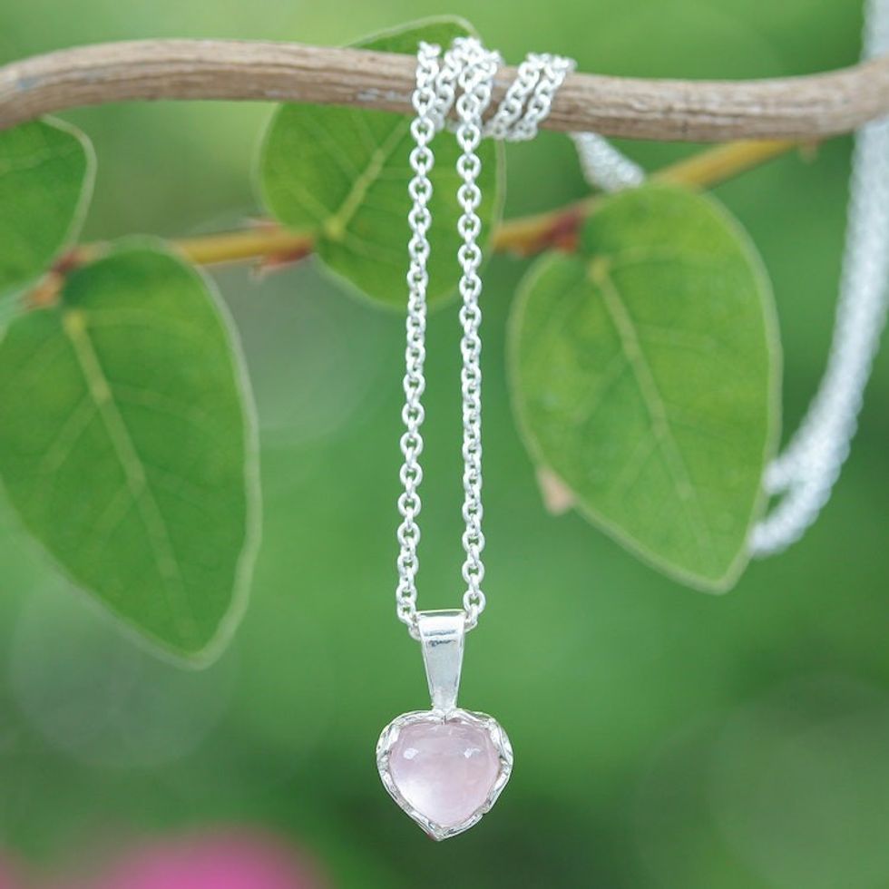 Heart-Shaped Rose Quartz Cabochon Pendant Necklace 'Heart of Kindness'