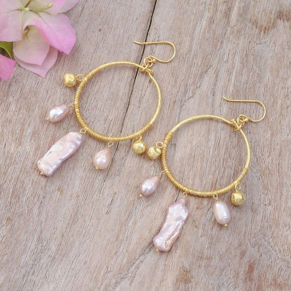 Alternate image for 18k Gold-Plated Cultured Pearl Statement Chandelier Earrings Pop of Pink