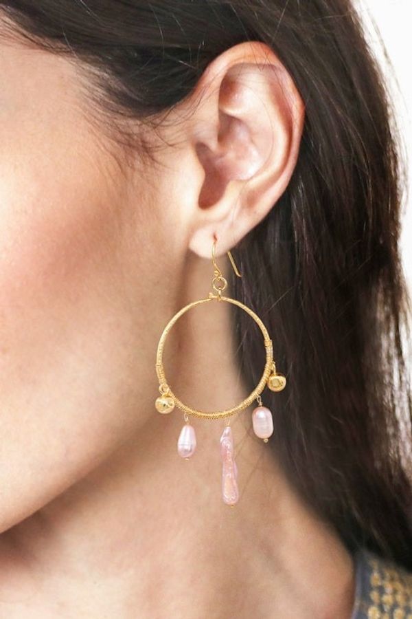 Alternate image for 18k Gold-Plated Cultured Pearl Statement Chandelier Earrings Pop of Pink