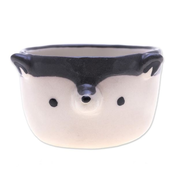 Alternate image for Hand-Painted Ceramic Wolf Mini Flower Pot and Saucer Small Wolf Spring