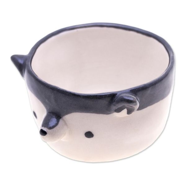 Alternate image for Hand-Painted Ceramic Wolf Mini Flower Pot and Saucer Small Wolf Spring