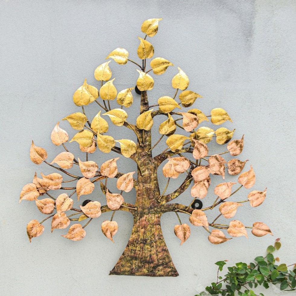 Inspirational Handmade Metallic Foil and Steel Tree Wall Art 'Supreme Nature'