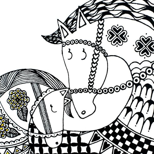 Alternate image for Traditional Black and Yellow Horse Acrylic Painting Bond of Love