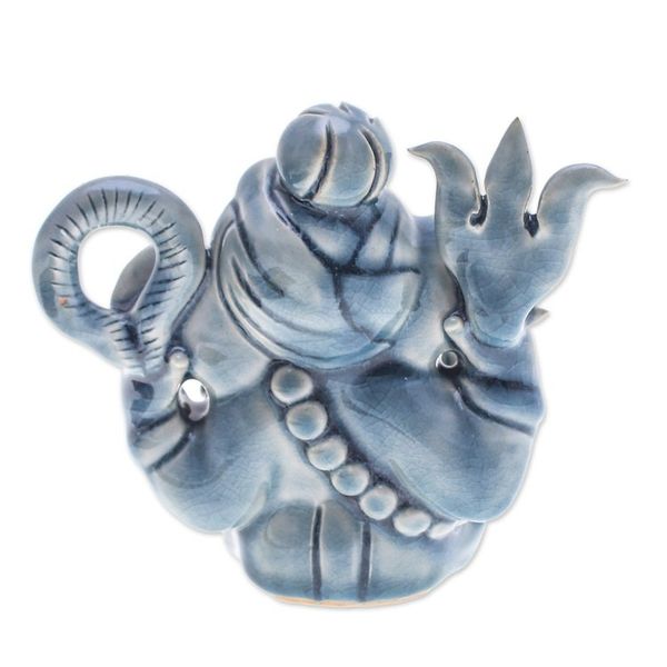 Alternate image for Traditional Crackled Blue Celadon Ceramic Ganesha Sculpture Ganesha Divinity