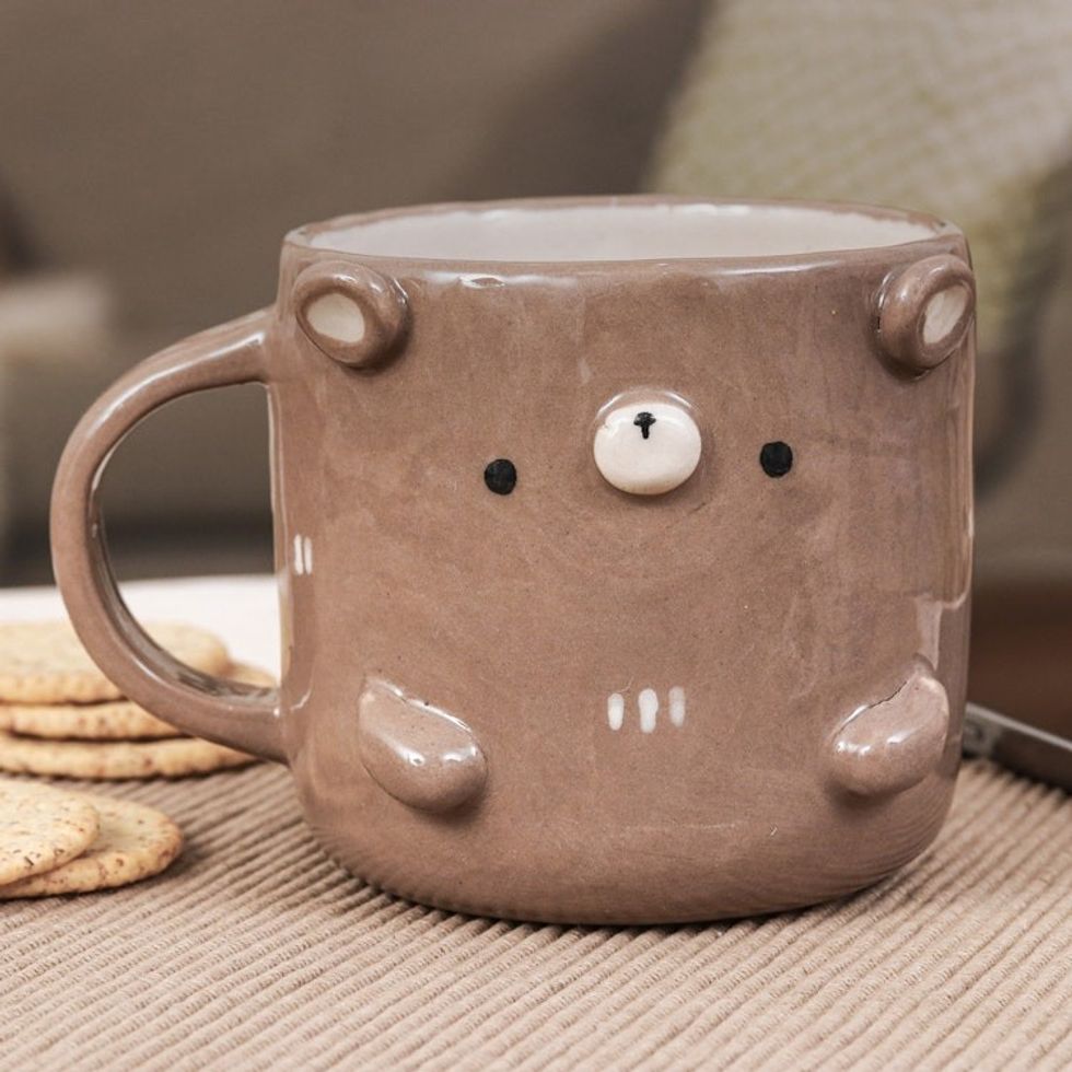 Whimsical Animal-Themed Handcrafted Ceramic Bear Mug 'Bear Morning'