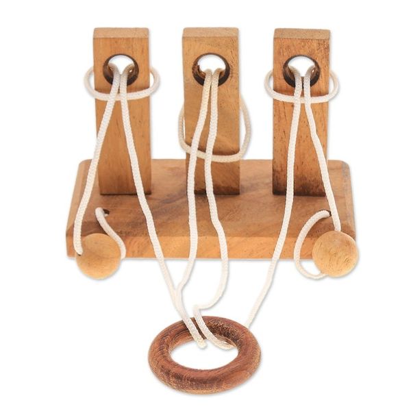 Alternate image for Handcrafted Wood and Nylon Disentanglement Puzzle Game Three Challenges