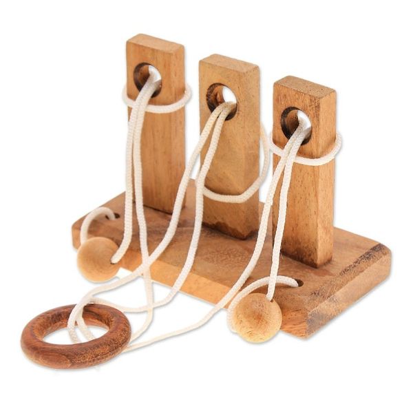 Alternate image for Handcrafted Wood and Nylon Disentanglement Puzzle Game Three Challenges