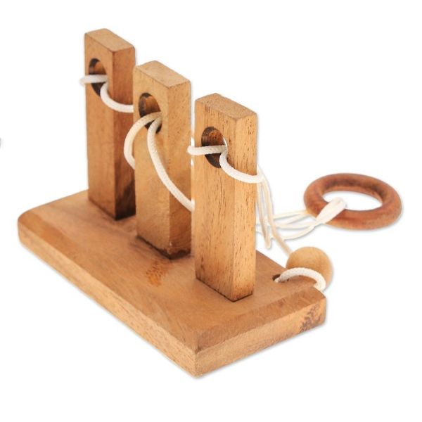 Alternate image for Handcrafted Wood and Nylon Disentanglement Puzzle Game Three Challenges