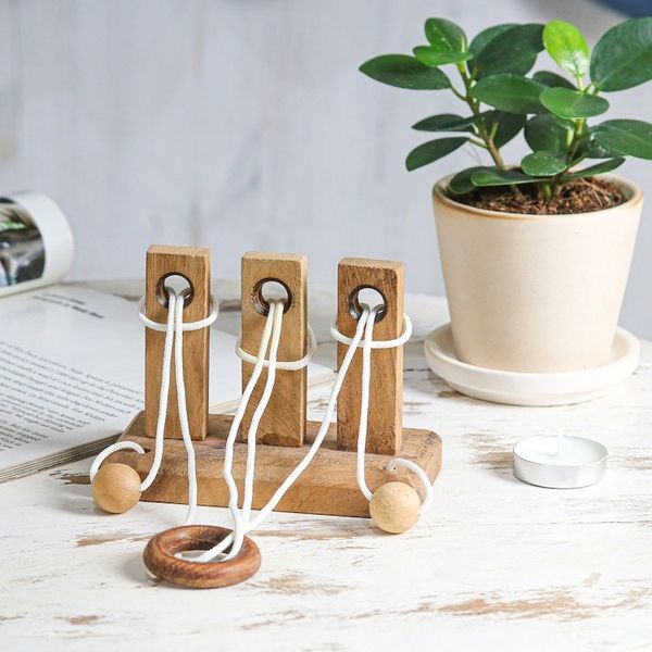 Alternate image for Handcrafted Wood and Nylon Disentanglement Puzzle Game Three Challenges