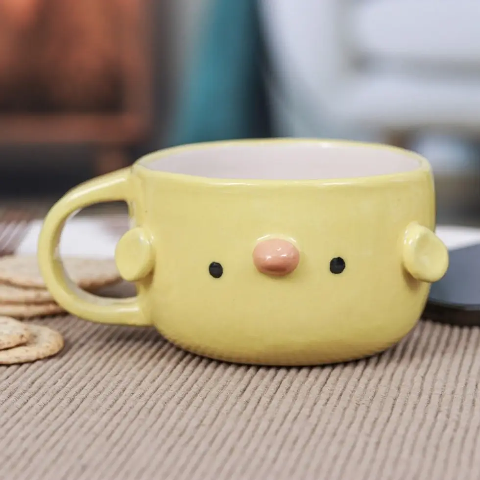 Handcrafted Thai Ceramic Yellow Chick Cup with Glossy Finish 'Chick Elixir'