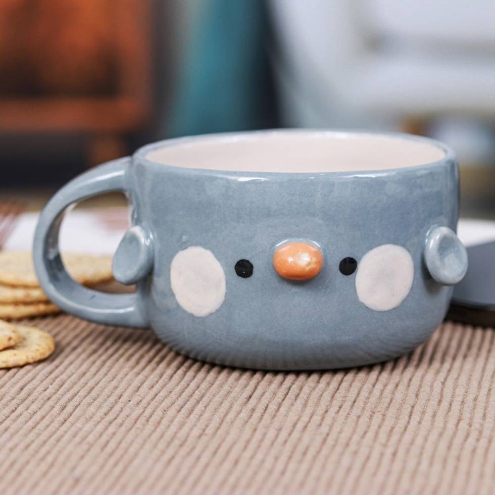 Whimsical Handcrafted Glossy-Finished Ceramic Bluebird Cup 'Bluebird Elixir'