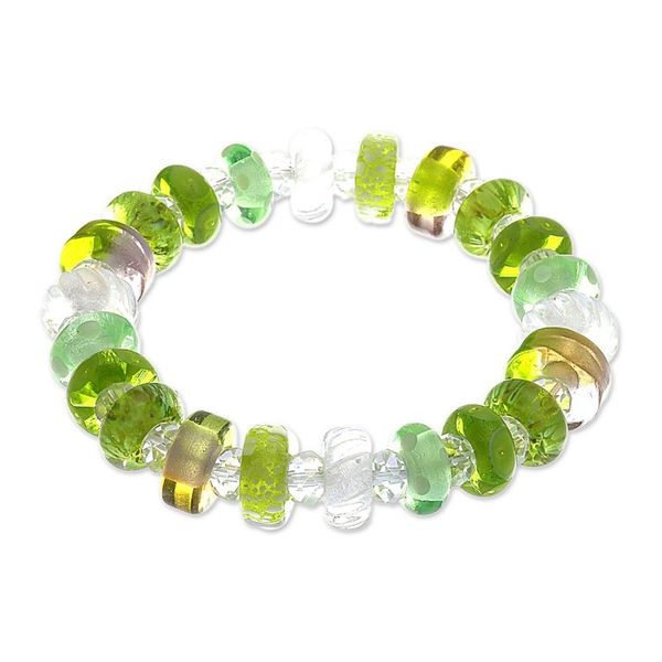 Alternate image for Art Glass and Crystal Beaded Stretch Bracelet in Light Green Dazzling Spell