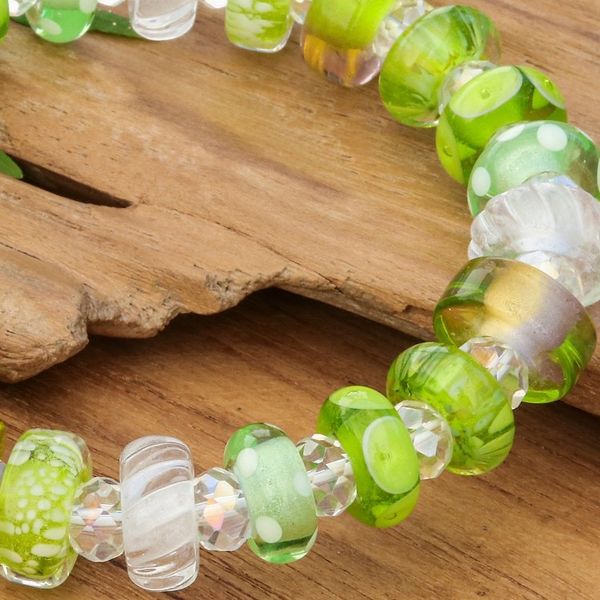 Alternate image for Art Glass and Crystal Beaded Stretch Bracelet in Light Green Dazzling Spell
