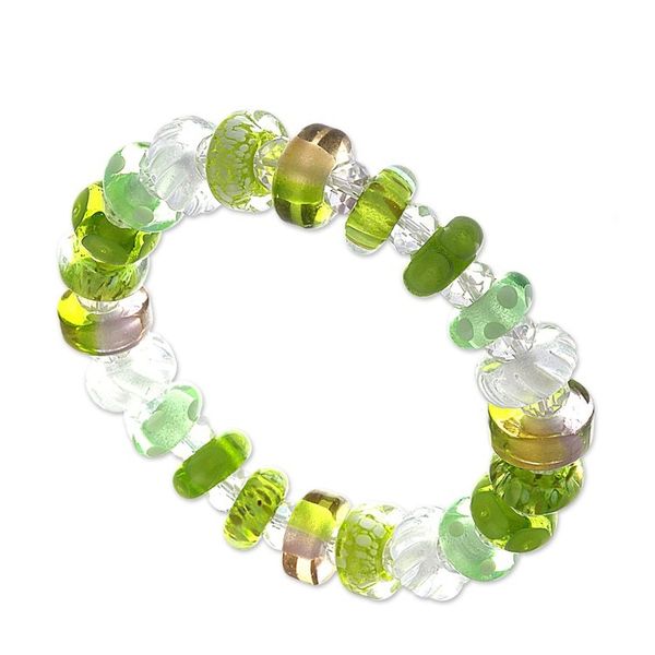 Alternate image for Art Glass and Crystal Beaded Stretch Bracelet in Light Green Dazzling Spell