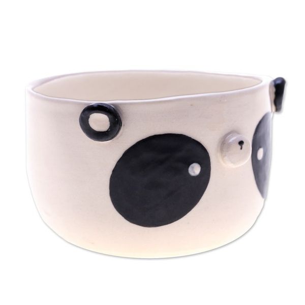 Alternate image for Hand-Painted Panda-Shaped Ceramic Flower Pot and Saucer Set Panda Blossoming