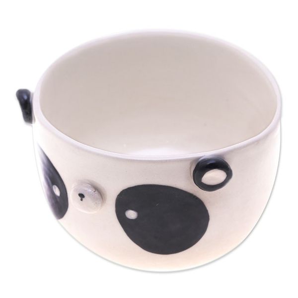 Alternate image for Hand-Painted Panda-Shaped Ceramic Flower Pot and Saucer Set Panda Blossoming
