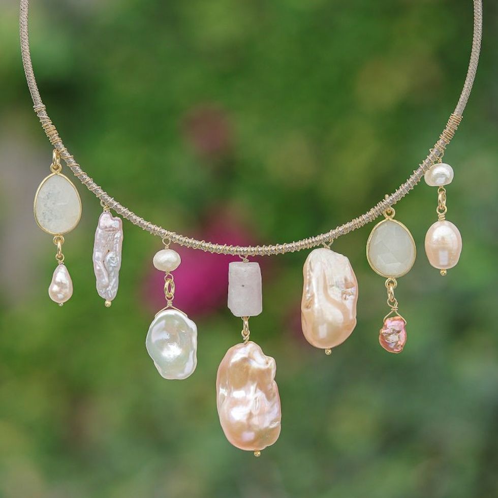6-Carat 18k Gold-Plated Pink Multi-Gemstone Collar Necklace 'Pop of Pink'