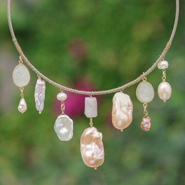 Alternate image for 6-Carat 18k Gold-Plated Pink Multi-Gemstone Collar Necklace Pop of Pink