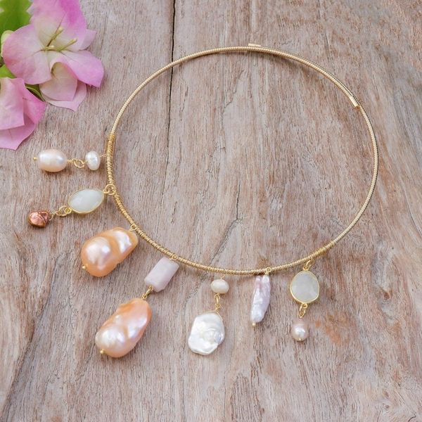 Alternate image for 6-Carat 18k Gold-Plated Pink Multi-Gemstone Collar Necklace Pop of Pink