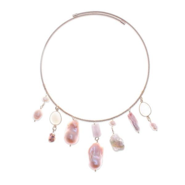 Alternate image for 6-Carat 18k Gold-Plated Pink Multi-Gemstone Collar Necklace Pop of Pink