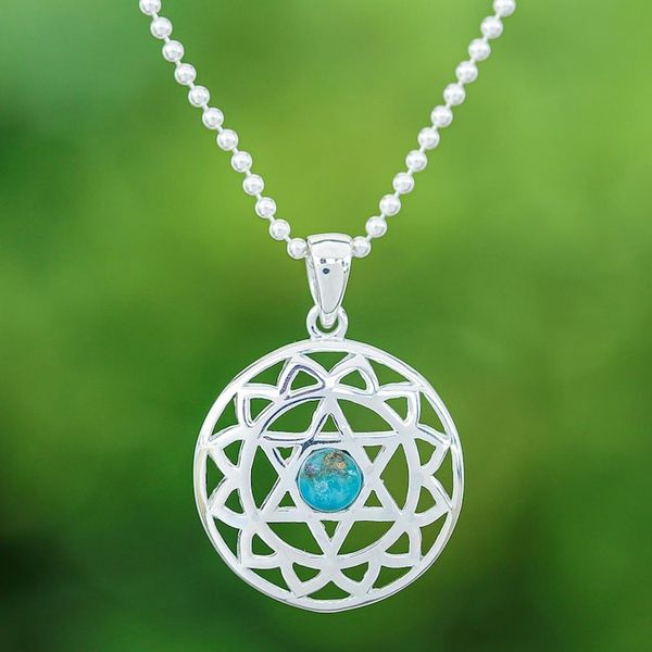 Alternate image for Reconstituted Turquoise Star of David Pendant Necklace Star of Peace