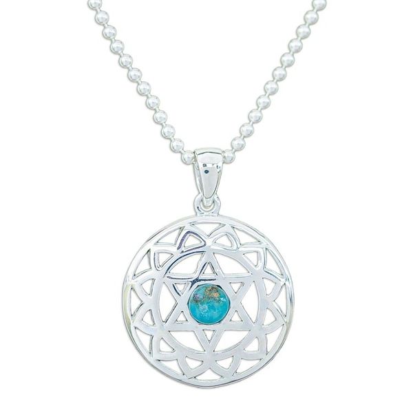 Alternate image for Reconstituted Turquoise Star of David Pendant Necklace Star of Peace