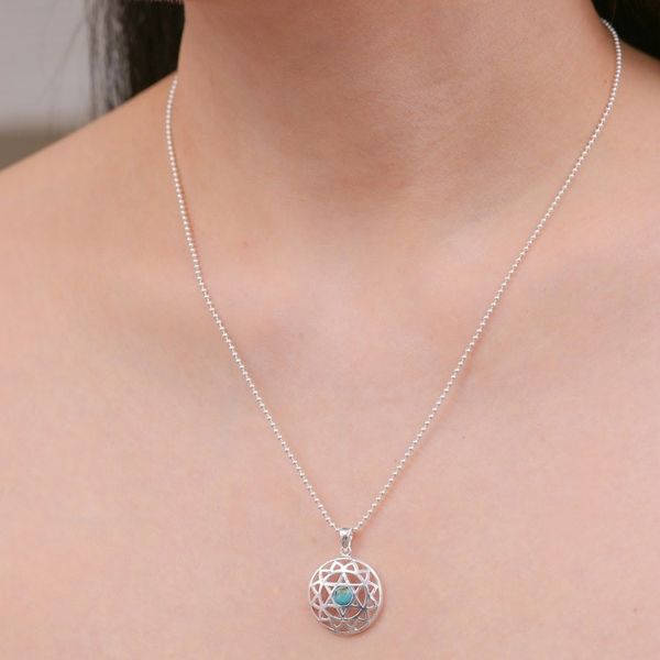 Alternate image for Reconstituted Turquoise Star of David Pendant Necklace Star of Peace