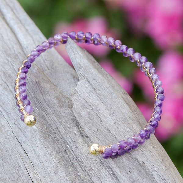 Alternate image for Purple Amethyst Beaded Cuff Bracelet Handmade in Thailand Life of Wisdom